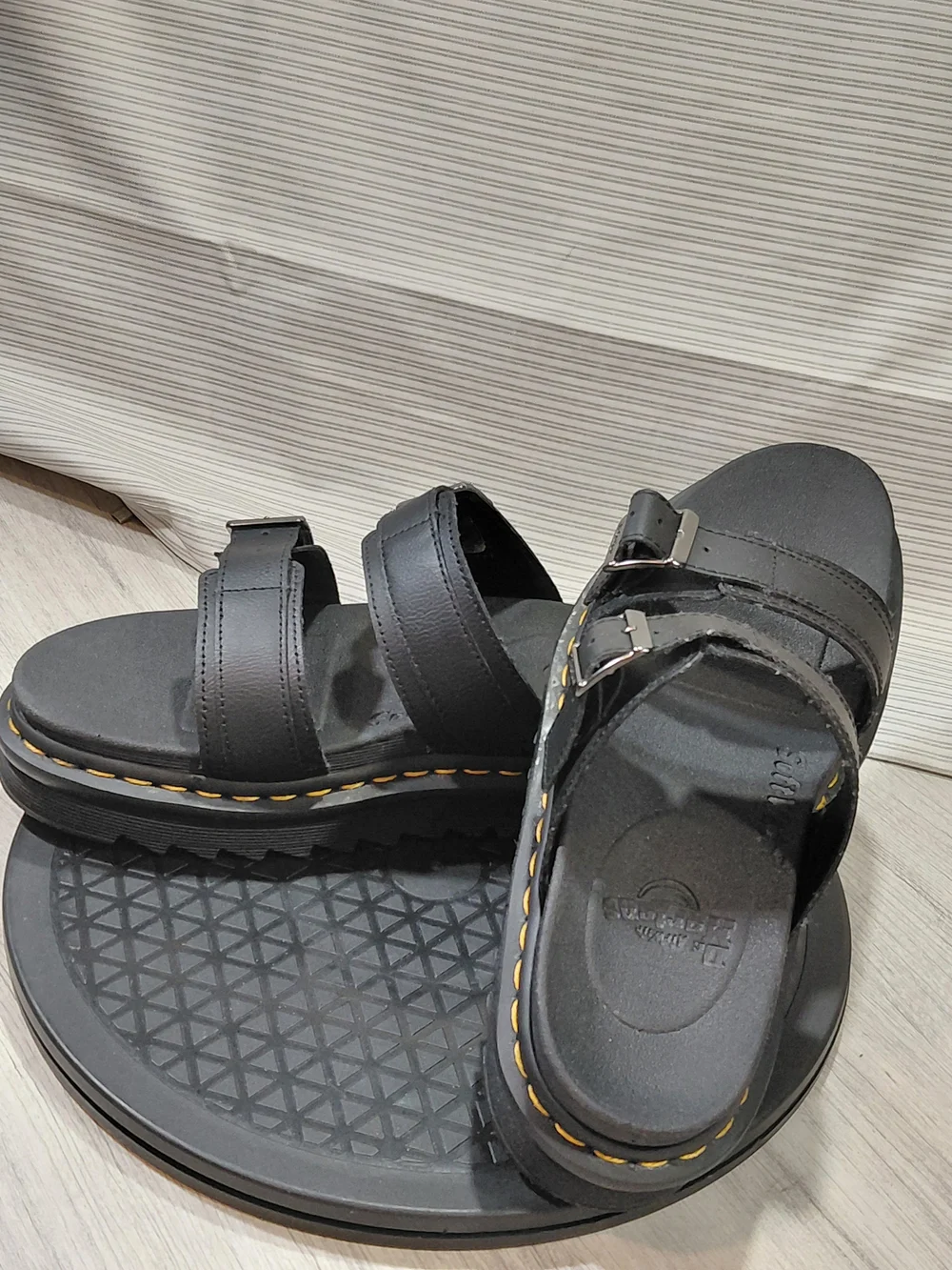 Dr Martens Myles Unisex Black Slide Sandals Two Strap Leather Adj Buckles M9 W10